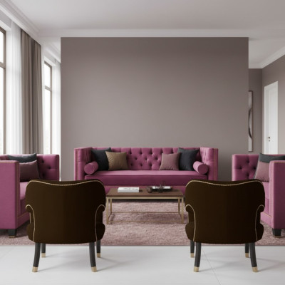 Rosa Chesterfield 2 Poltrona Nero Tessuto Design Moderno Mobili di Lusso Set Divano Nuovo
