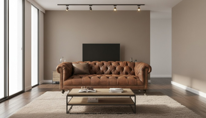 Braun Tre posti Chesterfield Moderno Design Divano in pelle Design Mobili Velluto Tessuto