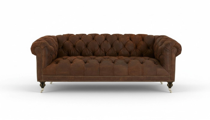 Braun Tre posti Chesterfield Moderno Design Divano in pelle Design Mobili Velluto Tessuto