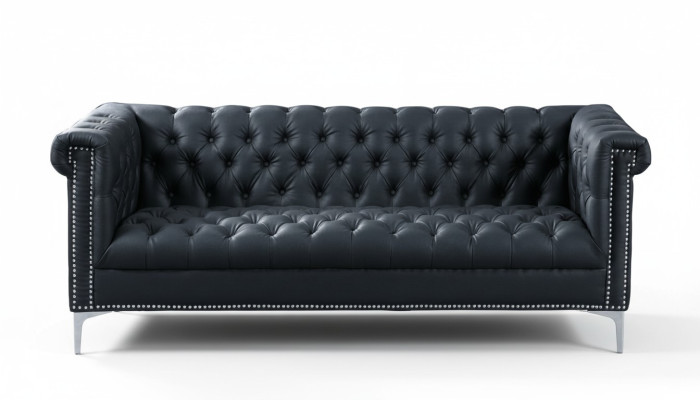 Divano Chesterfield moderno a tre posti nero in pelle design.