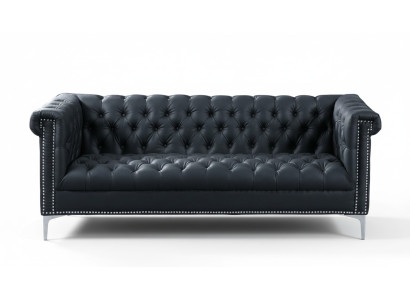 Divano Chesterfield moderno a tre posti nero in pelle design.