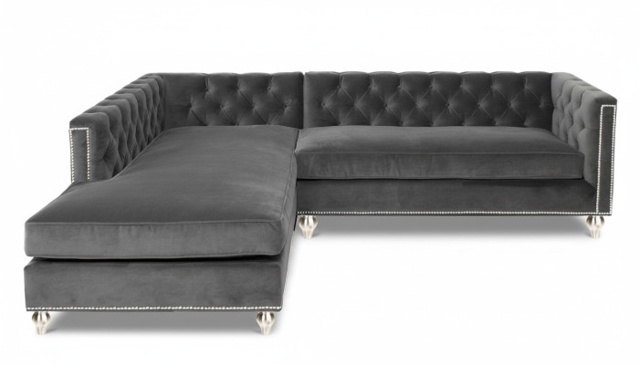 Divano angolare Salotto Divano angolare Imbottito Tessuto Velluto Mobili Design Grigio