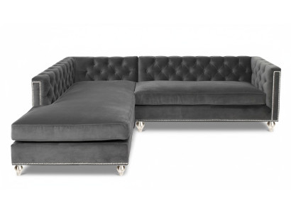 Divano angolare Salotto Divano angolare Imbottito Tessuto Velluto Mobili Design Grigio