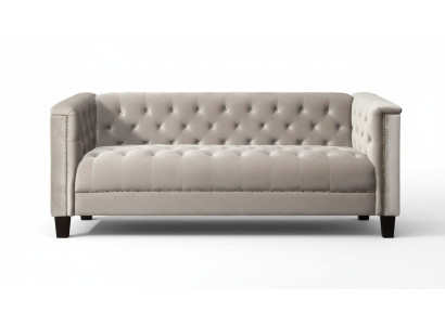 Grigio chiaro divano Chesterfield in tessuto a tre posti per il soggiorno dal design moderno.