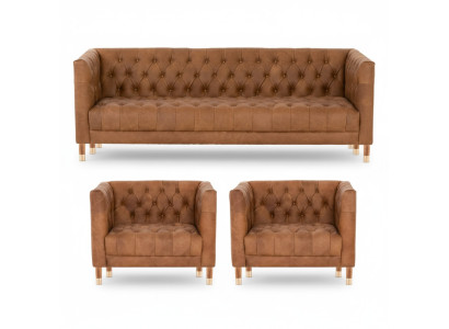 Marrone velluto Chesterfield 2 poltrone in pelle Set di divani design moderno Mobili divani Nuovi