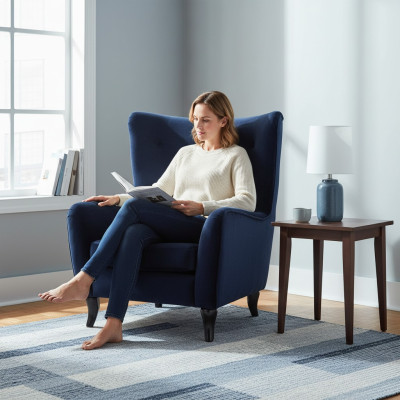 Poltrona in tessuto velluto Chesterfield Moderni divani blu per il salotto.