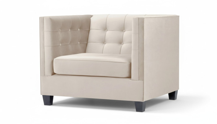 Poltrona moderna Chesterfield in tessuto color crema, creativi mobili da loft, nuovi per il soggiorno.