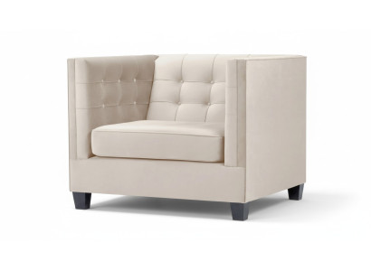 Poltrona moderna Chesterfield in tessuto color crema, creativi mobili da loft, nuovi per il soggiorno.