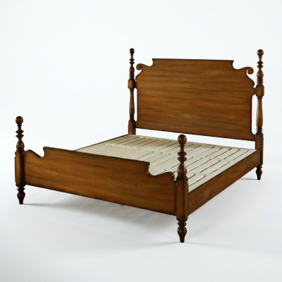 Letto vintage in legno massiccio con elementi torniti artistici.