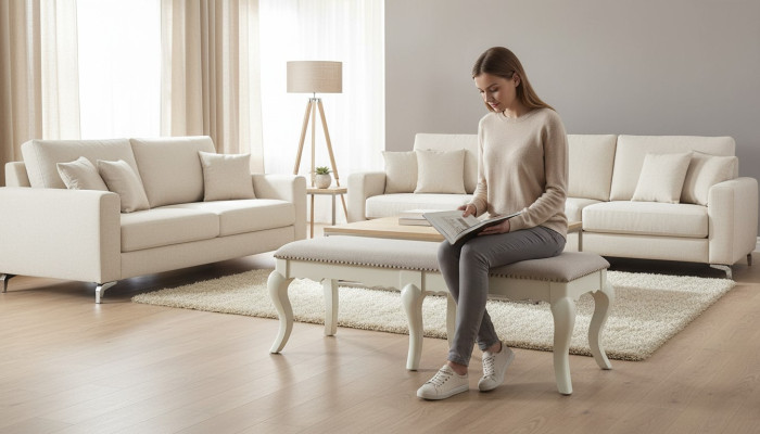 Sgabello Poltrona TV Design Imbottito Poggiapiedi Tessile Classico Nuovo Pouf