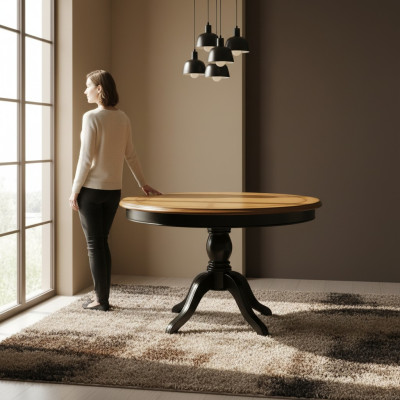 Tavolo da pranzo tondo in legno massiccio da 122 cm, tavolo da pranzo tavolo da cucina in legno massiccio nuovo