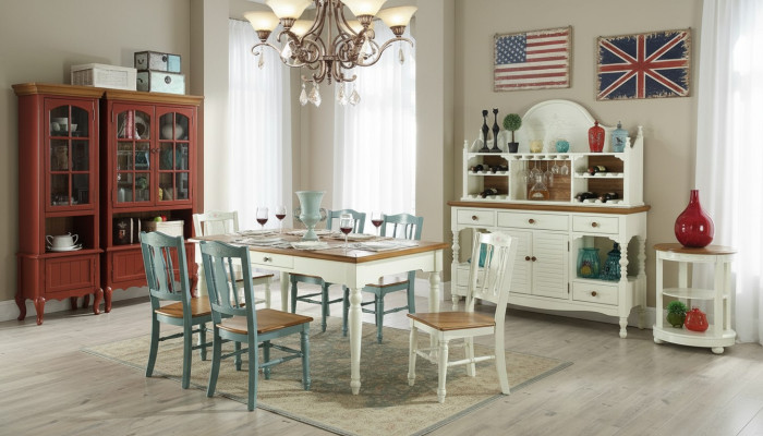 Set di mobili per sala da pranzo design 8 pezzi. Tavolo Sedie Comò Credenza Gruppo di arredamento.