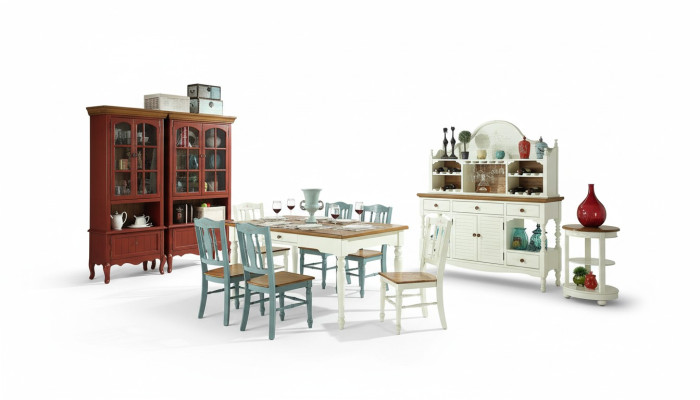 Set di mobili per sala da pranzo design 8 pezzi. Tavolo Sedie Comò Credenza Gruppo di arredamento.