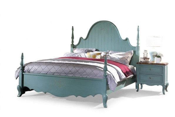Camera da letto in stile rustico Blu Letto Legno Mobili classici Letti 180x200cm Set Nuovo
