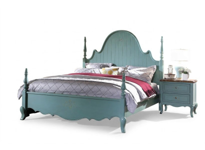 Camera da letto in stile rustico Blu Letto Legno Mobili classici Letti 180x200cm Set Nuovo