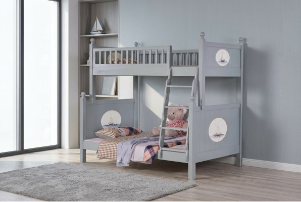 Letto a castello per bambini elegante, lussuoso letto per ragazzi a due piani.