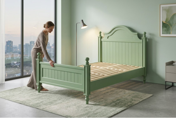 Letto verde Letti classici Letto matrimoniale in stile country Letto per hotel di lusso Nuova camera da letto