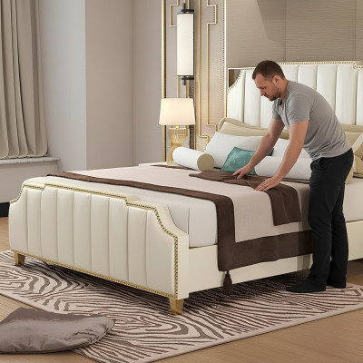 Design letto matrimoniale letto hotel di lusso camera da letto in pelle 180x200cm Letti Imbottiti