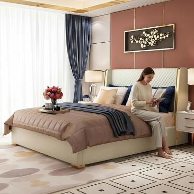 Letto imbottito design in stoffa e legno di lusso, 180x200cm, matrimoniale.