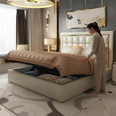 Letto imbottito design di lusso matrimoniale grigio 180x200cm camera da letto in pelle Hotel.