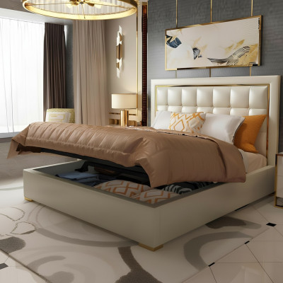 Letto imbottito design di lusso matrimoniale grigio 180x200cm camera da letto in pelle Hotel.