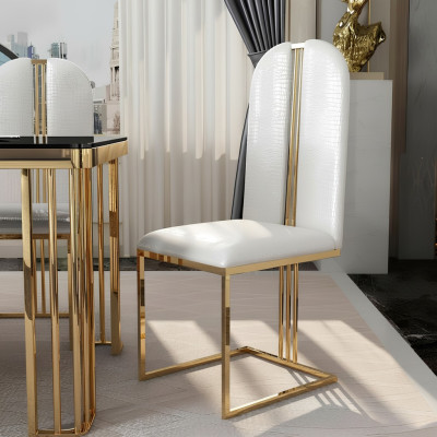 Sedia in acciaio inossidabile Sala da pranzo Sedia in pelle Sedia in acciaio inox Design in oro