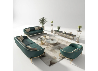 Sofà composto da 3 pezzi, con design e rivestimento moderno.