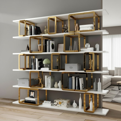 Design Parete divisoria Scaffale Soggiorno Armadi Acciaio inossidabile Mensole Libreria Nuovo