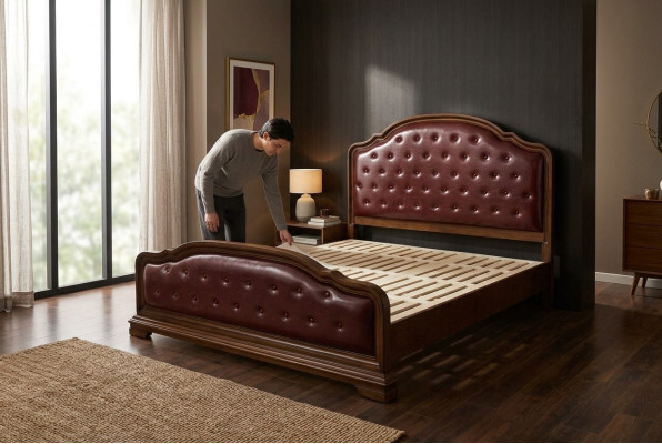 Letto imbottito design di lusso per hotel matrimoniale in pelle 180x200cm.