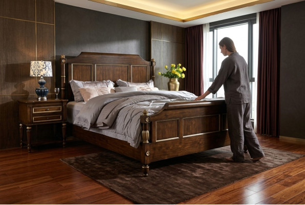 Letto design classico in legno letto doppio da hotel camera da letto di lusso 180x200 nuovo