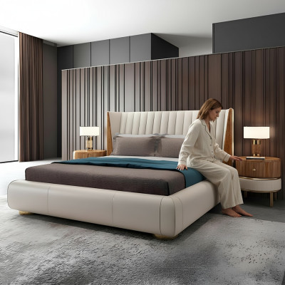 Designer Mobili Italiani Letto Matrimoniale Camera da Letto 150x200cm Letti in Pelle Nuovi