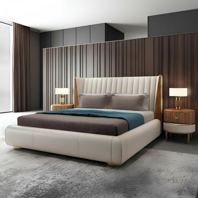 Designer Mobili Italiani Letto Matrimoniale Camera da Letto 150x200cm Letti in Pelle Nuovi