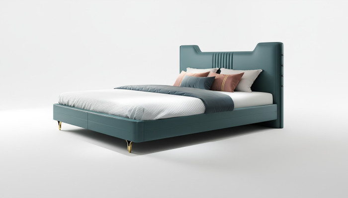 Letto in legno di design moderno. Mobile di lusso. Letti matrimoniali nuovi. Camera da letto imbottita.