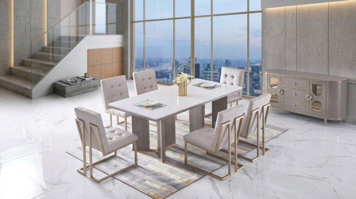 Set di sedie da pranzo design in metallo e tessuto, 6 poltrone da lounge.