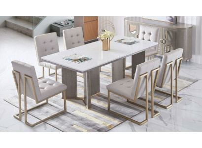 Set di sedie da pranzo design in metallo e tessuto, 6 poltrone da lounge.