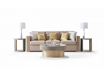 Tre posti design imbottiti in tessuto per divano a 3 posti beige nuovo di lusso.