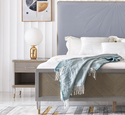 Letto in pelle matrimoniale Grigio 180x200 Letti Imbottiti di lusso Matrimoniale