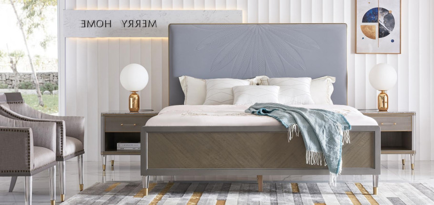 Letto in pelle matrimoniale Grigio 180x200 Letti Imbottiti di lusso Matrimoniale