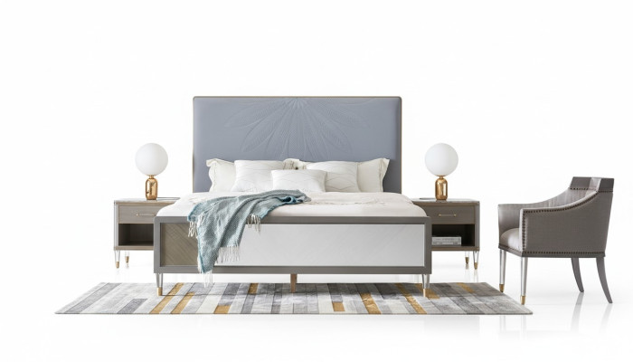 Letto in pelle matrimoniale Grigio 180x200 Letti Imbottiti di lusso Matrimoniale