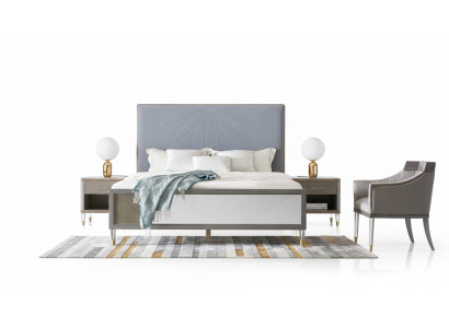 Letto in pelle matrimoniale Grigio 180x200 Letti Imbottiti di lusso Matrimoniale