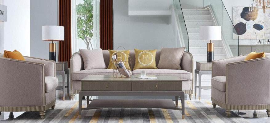 Divano da designer con sedute imbottite a 3 + 1 + 1 posti in tessuto beige, divano in velluto nuovo.