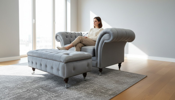 Design divano Chesterfield in tessuto poltrona 1.5-posti divani imbottiti Lounge Club Nuovo