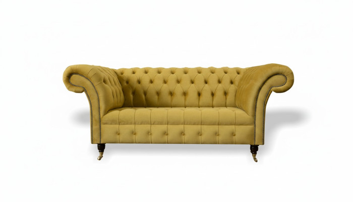 Chesterfield Design Divano di lusso Divano Divano Set Sedile in pelle Tessuto Giallo Nuovo
