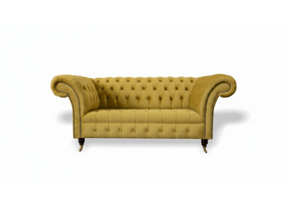 Chesterfield Design Divano di lusso Divano Divano Set Sedile in pelle Tessuto Giallo Nuovo