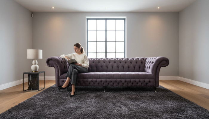 Divano Grande Chesterfield XXL 265 cm Divano Imbottito 4 Posti in Pelle