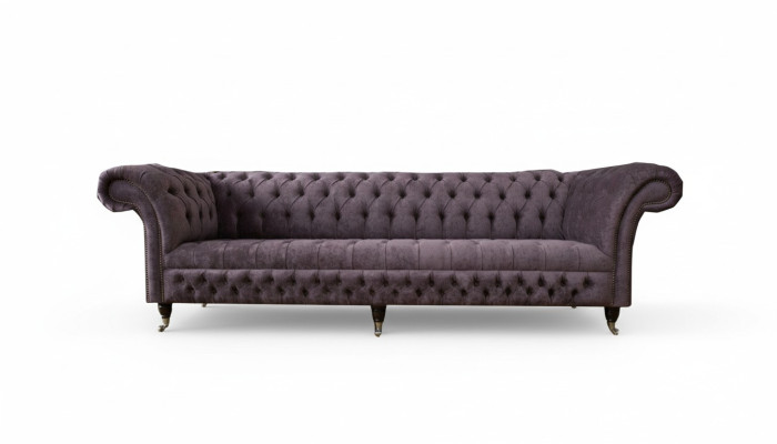 Divano Grande Chesterfield XXL 265 cm Divano Imbottito 4 Posti in Pelle