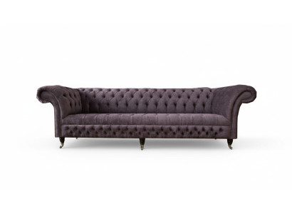 Divano Grande Chesterfield XXL 265 cm Divano Imbottito 4 Posti in Pelle