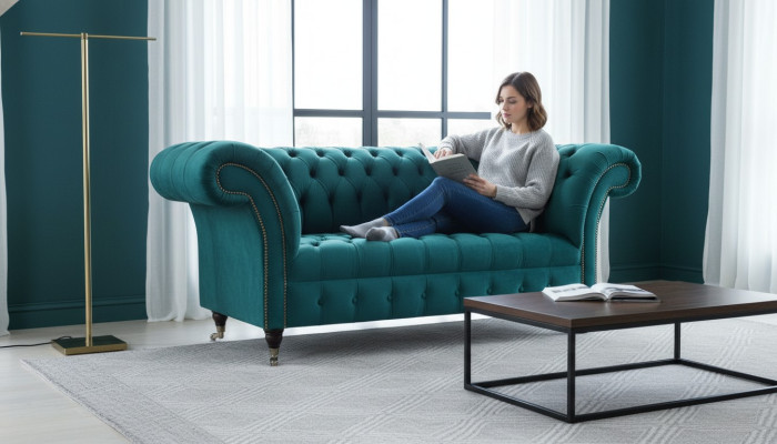 Divano Chesterfield a 2 posti design imbottito di lusso. Sofà da lounge club.