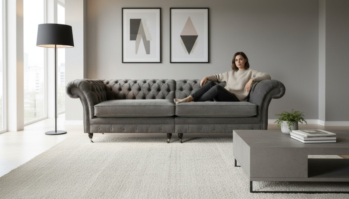 Divano Chesterfield XXL a 4 posti Rivestimento Tessuto Pelle