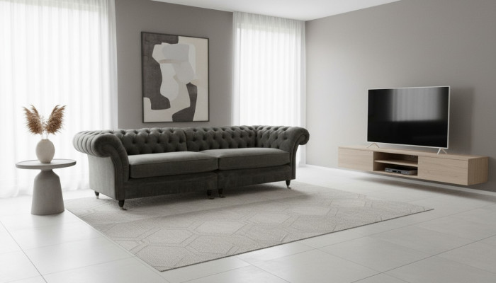 Divano Chesterfield XXL a 4 posti Rivestimento Tessuto Pelle